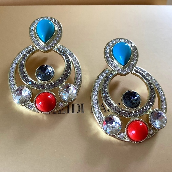 Heidi Daus Taos Chic Beaded Crystal Statement Drop Earrings Pierced - Picture 1 of 15